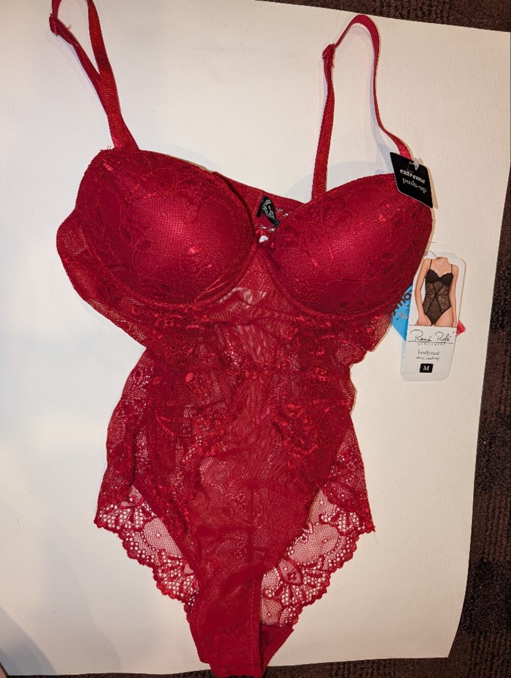 Red Lace Push-Up Bodysuit